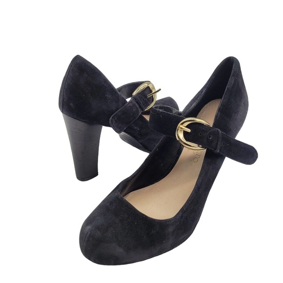 Franco Sarto Shoes - Franco Sarto womens sz 8.5 daniela black suede leather mary jane heels buckle